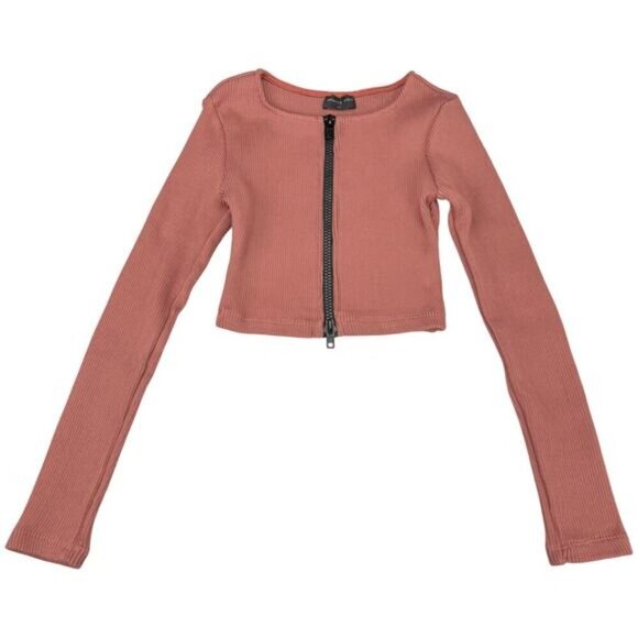 WHITE FOX Real Thing Knit Zip Front Crop Top Size XS Terracotta - Picture 2 of 5